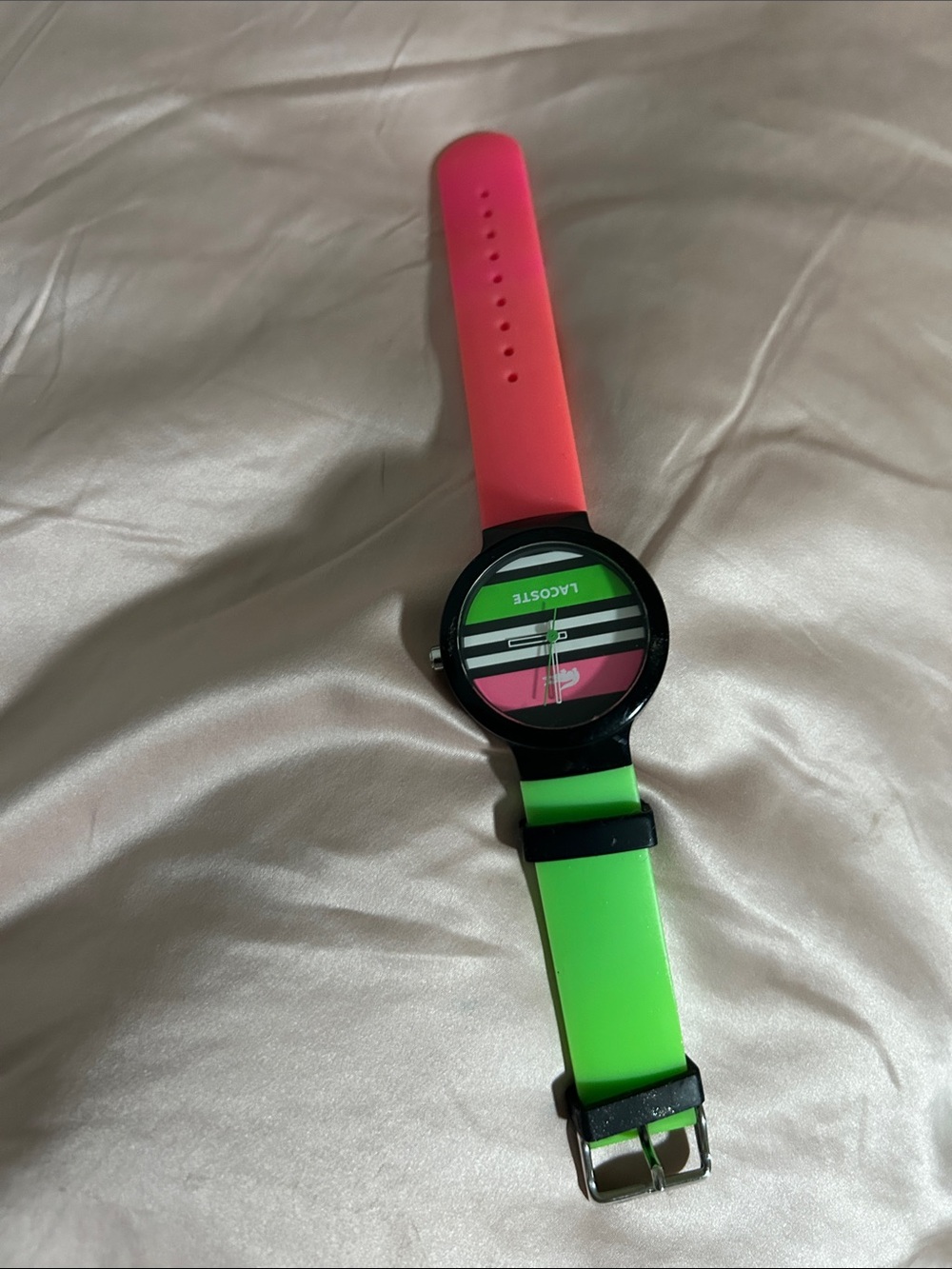 Lacoste Pink and Green Silicone Strap Watch with Black Case